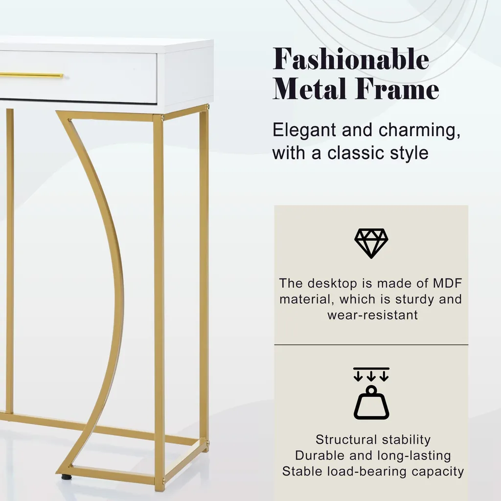 Table d'appoint salon blanche et or - Coiffeuse moderne pour chambre - 6