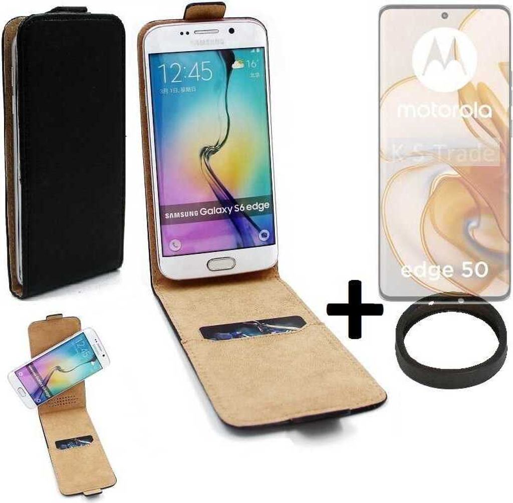 K-S-Trade TOP SET Handyhülle kompatibel mit Motorola Edge 50 360° Flipstyle Schutzhülle Smartphone Tasche schwarz + TPU Bumper, Case Hülle Flip