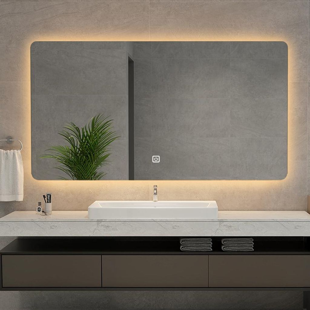 Intelligenter Spiegel, Badezimmerspiegel, LED-Spiegel, Badspiegel, Großer Wandspiegel, drei Lichtfarben L130 x H80cm 【JMAA13648】