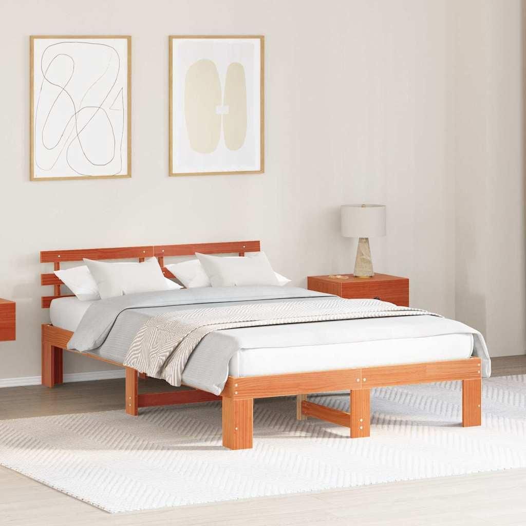 Maison Exclusive - Bettrahmen Wachsbraun 140 x 190 cm Massives Kiefernholz