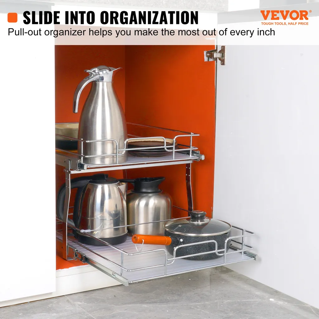 VEVOR Scaffale estraibile per lavello Scaffale portaspezie per mobile da cucina Doppio cestino, 452 x 516 x 80 mm + 474 x 533 x 80 mm Scaffale per lavello Organizzatore per mobile estraibile Scaffale per mobile base Scaffale per lavello - 2