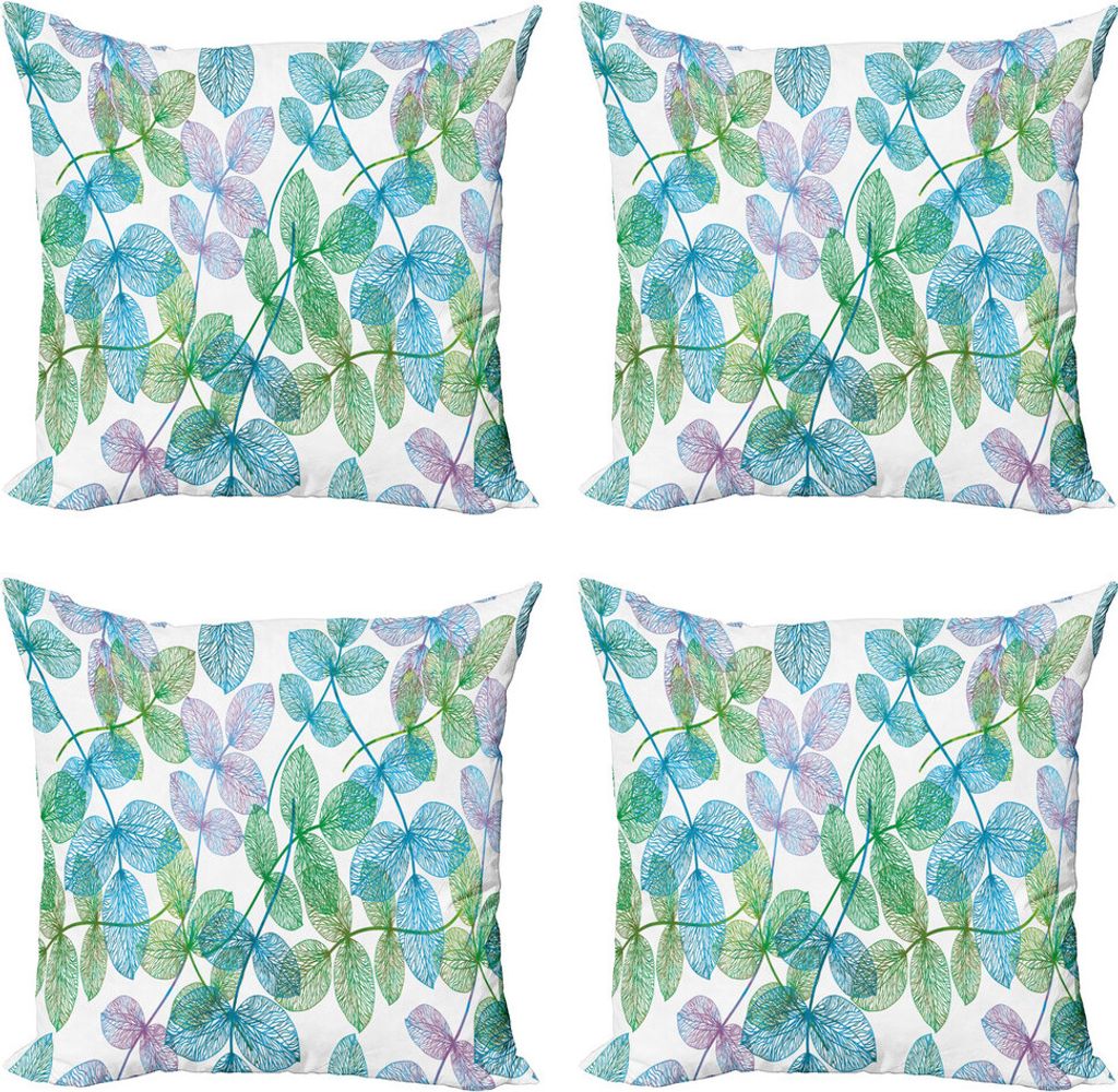 ABAKUHAUS Blumen Kissenbezug Set (4 Stück), Blumen Blätter Ivy Ombre, Moderner Doppelseitiger Digitaldruck, 45 cm x 45 cm, Farn-Grün Blassblau