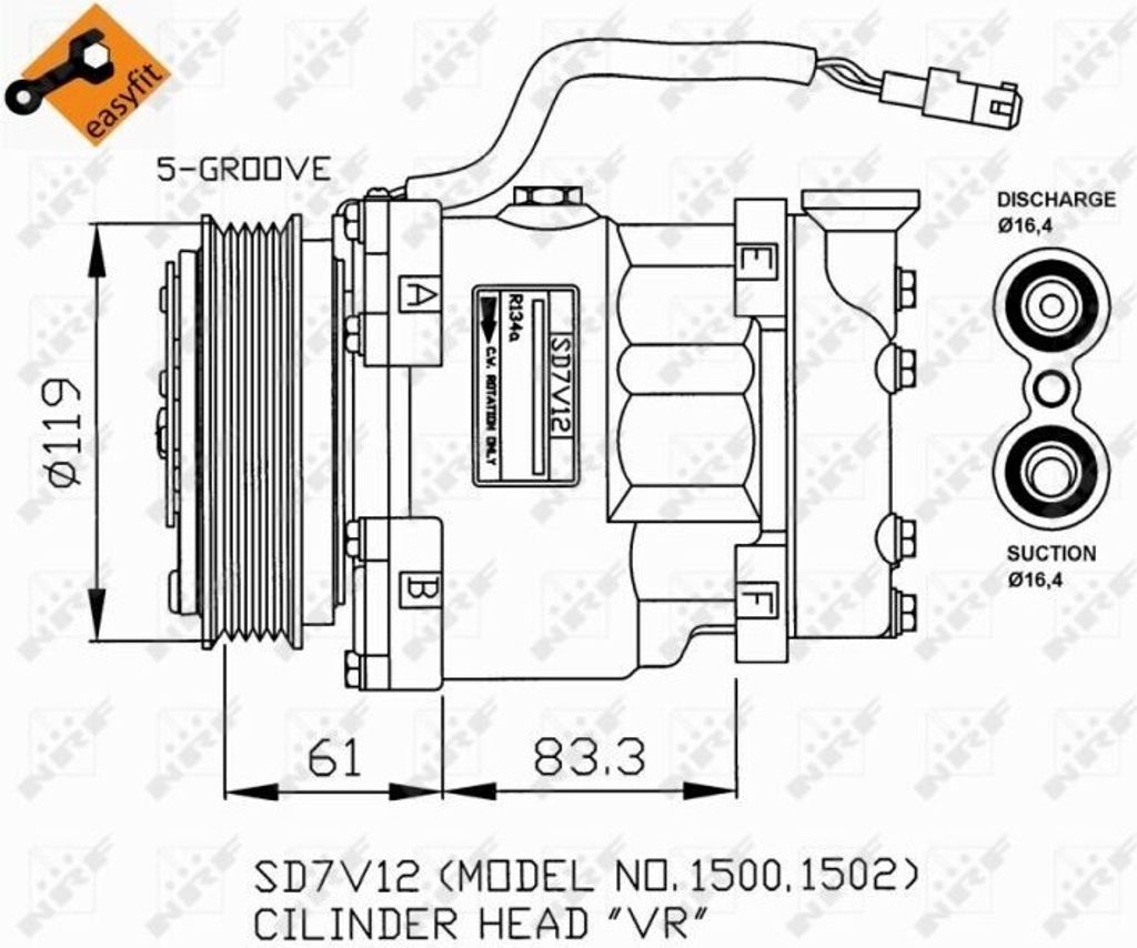 NRF 32219G - OE 6453GC Klimakompressor für Berlingo, Saxo, Xsara, 106 II, 206 (2A/C), 306, Partner (5, G)