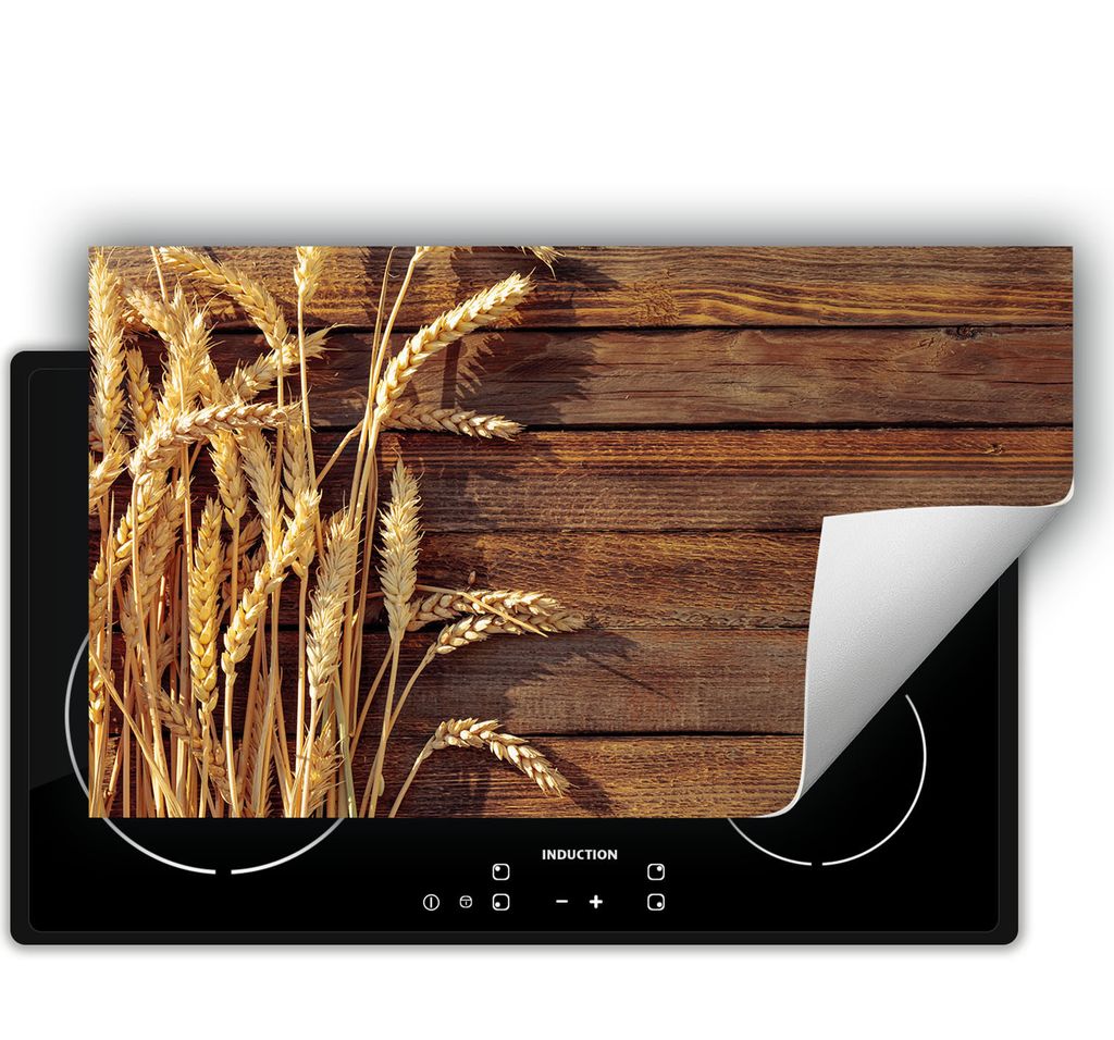 DarHaus Herdabdeckplatte 90x52 cm Anti Rutsch Matte Aufrollbar, Müsli - Holz