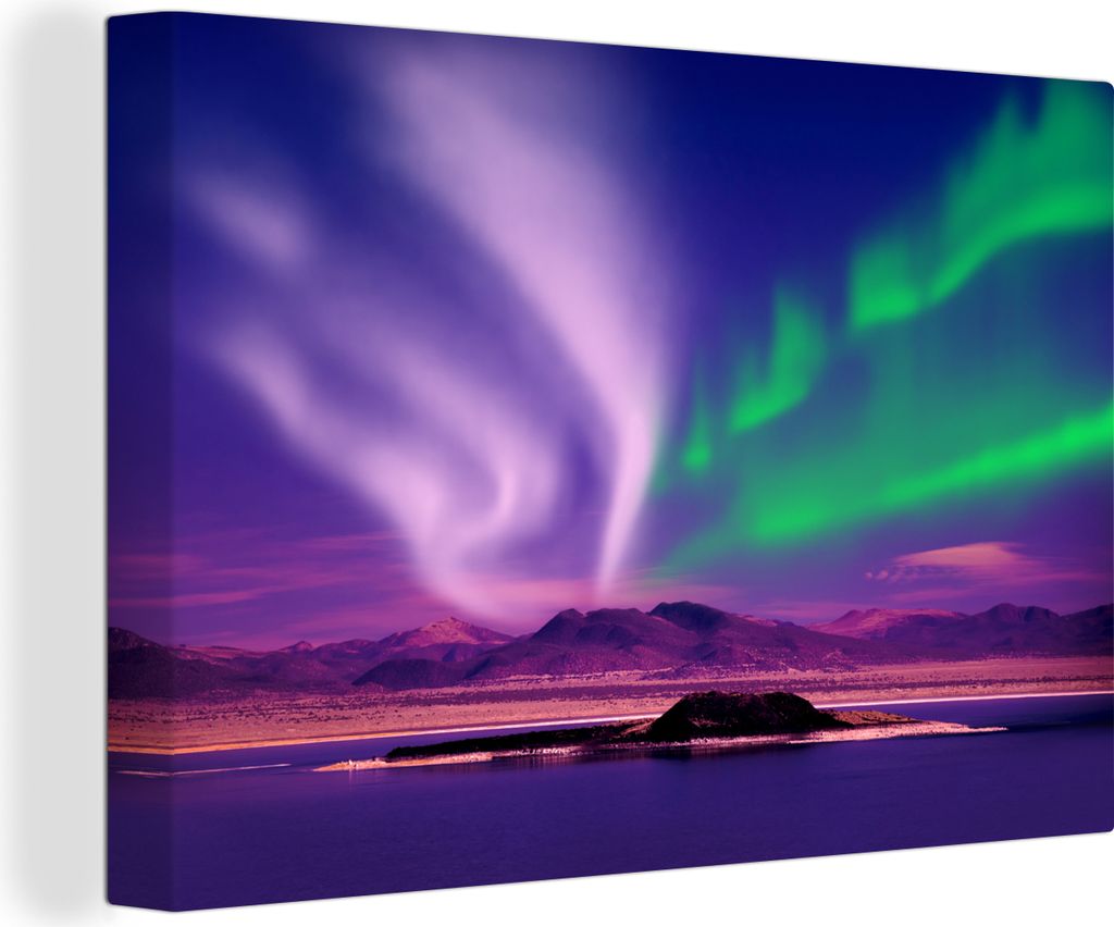 OneMillionCanvasses - Leinwandbilder - 150x100 cm, Nordlichter - Schnee - Natur, Wandbilder Kunstdruck Wanddekoration