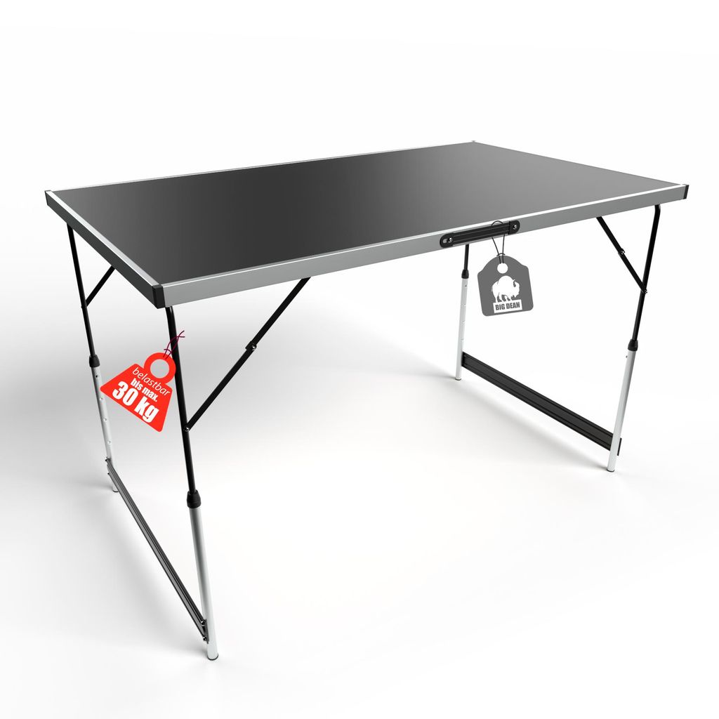 BigDean Multifunktionstisch klappbar + Stabiler Mittelstrebe 100x60 cm - höhenverstellbarer Campingtisch & Klapptisch – max. 30 kg belastbar