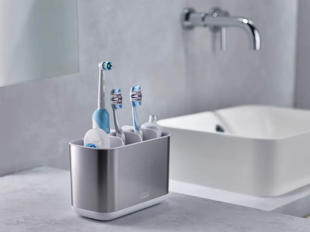VOCOSTE Porta Spazzolini In Acciaio Inox 304 – Contenitore Da Bagno Con Fori Di Drenaggio – 15x8,3x10,3 Cm – Colore Bianco
