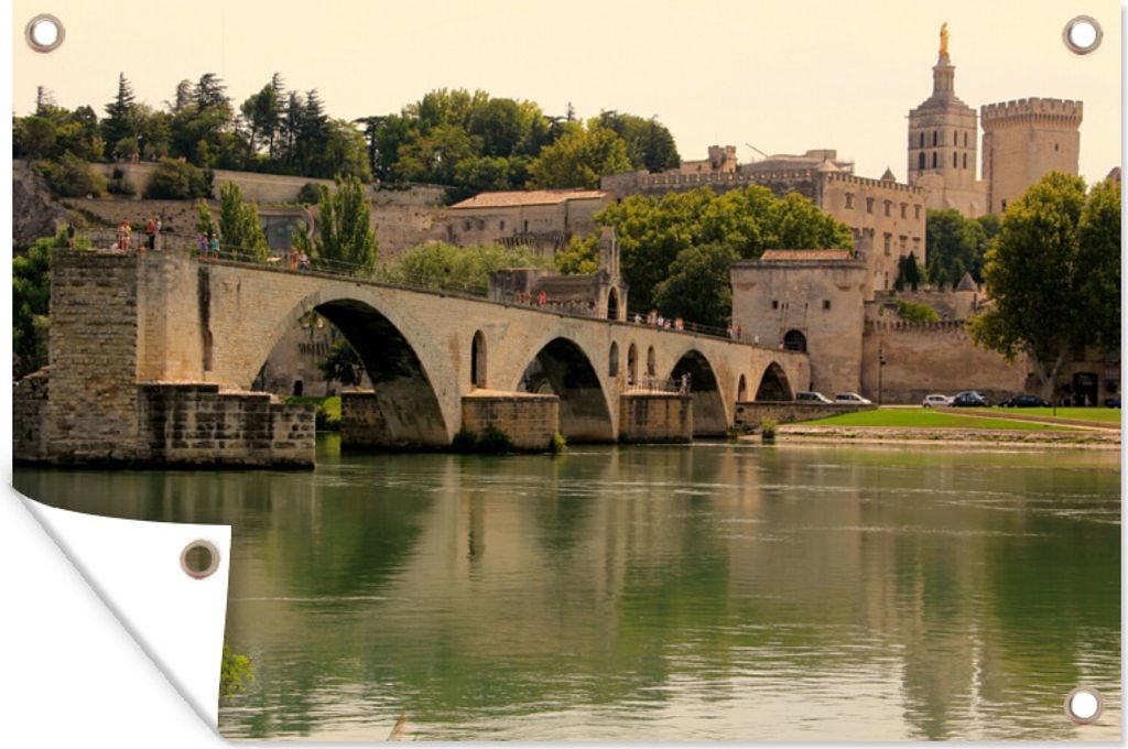 MuchoWow 90x60 cm Outdoor-Poster Gartendeko Sichtschutz Garten Poster für den Garten Pont d'Avignon mit Brücke am Wasser, Avignon, Frankreich