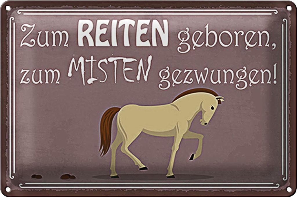 Blechschild Spruch 30x20cm zum Reiten geboren Pferd