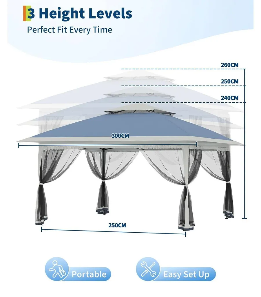 Tente pliante 3x3m en Oxford bleu marine avec armature en acier réglable
