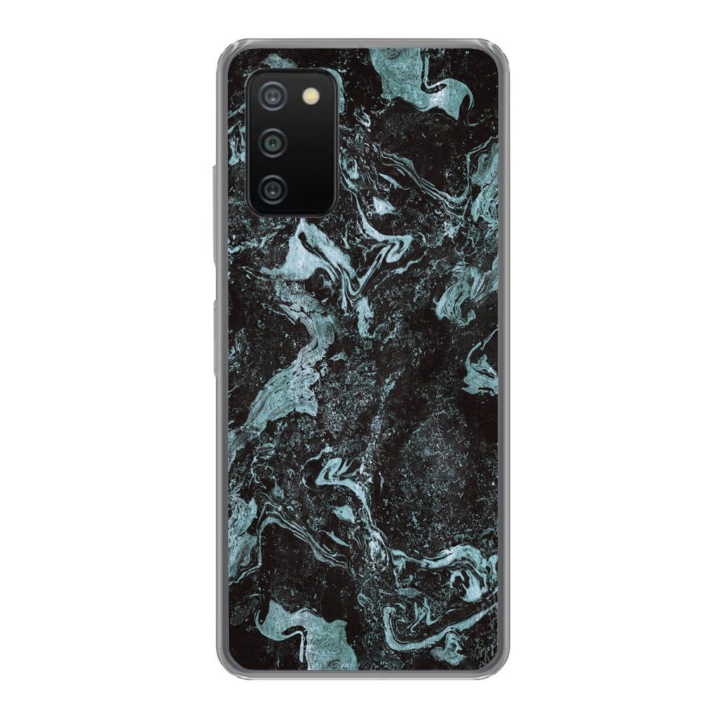 MuchoWow Handyhülle Schutzhülle Hülle für Samsung Galaxy A03s Naturstein - Blau - Stein Silikon Softcase Handy Hülle - Schutz