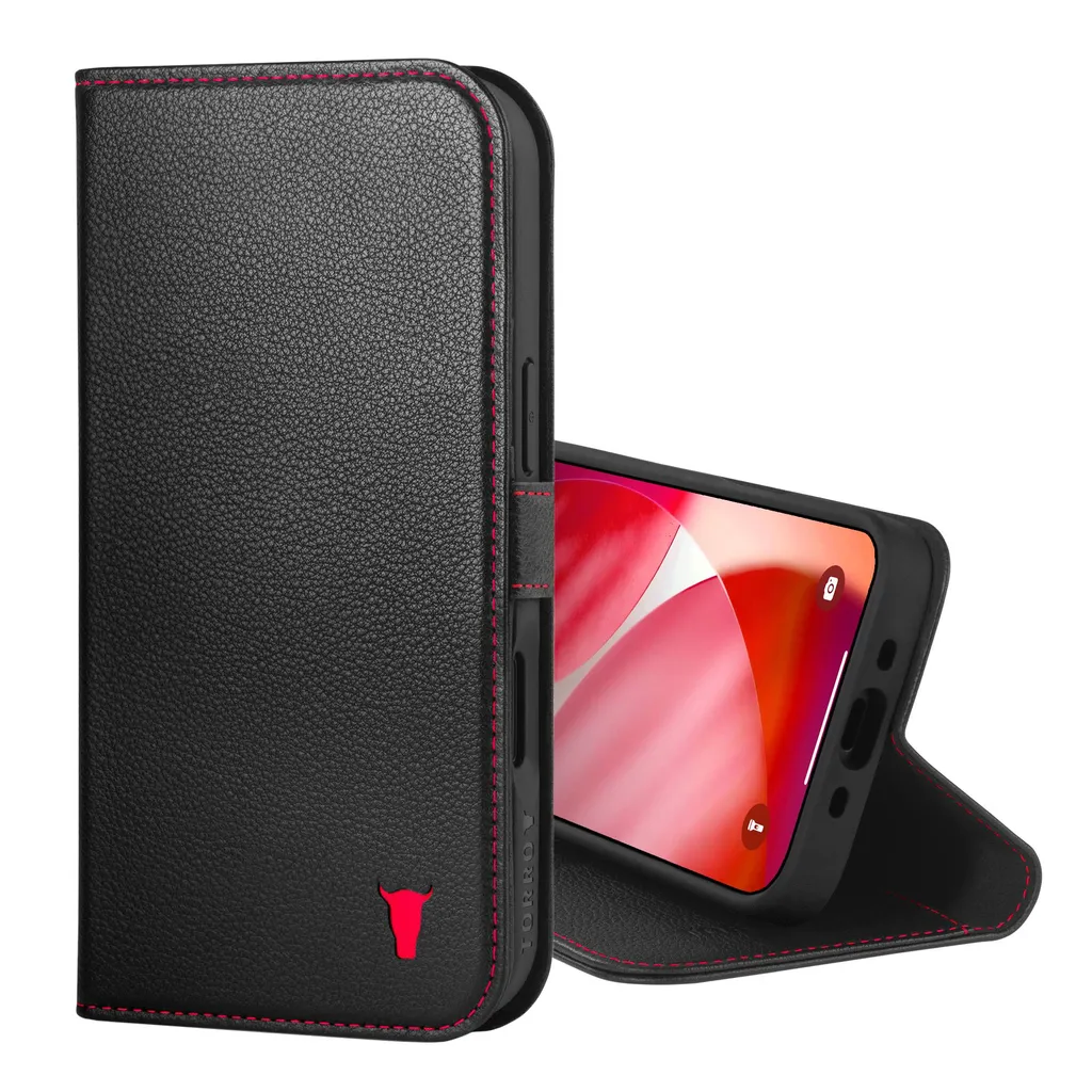 Custodia iPhone 17 Air Pelle TORRO MagSafe Nera e Rossa - Vera Pelle