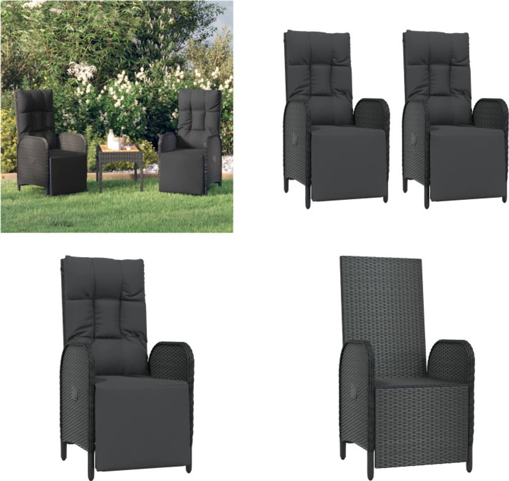vidaXL Garten Relaxsessel mit Kissen 2 Stk. Poly Rattan Schwarz - Outdoor Relaxsessel - Garten Relaxsessel - Gartenstuhl - Gartensessel