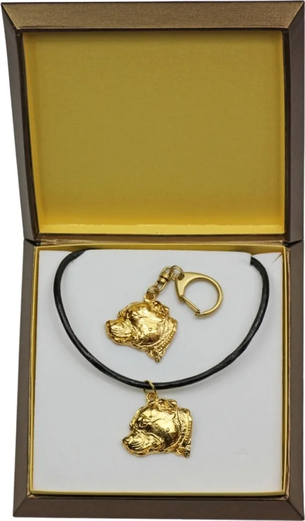 Staffordshire Bull Terrier Art-Dog: Portachiavi e Collana Placcati Oro