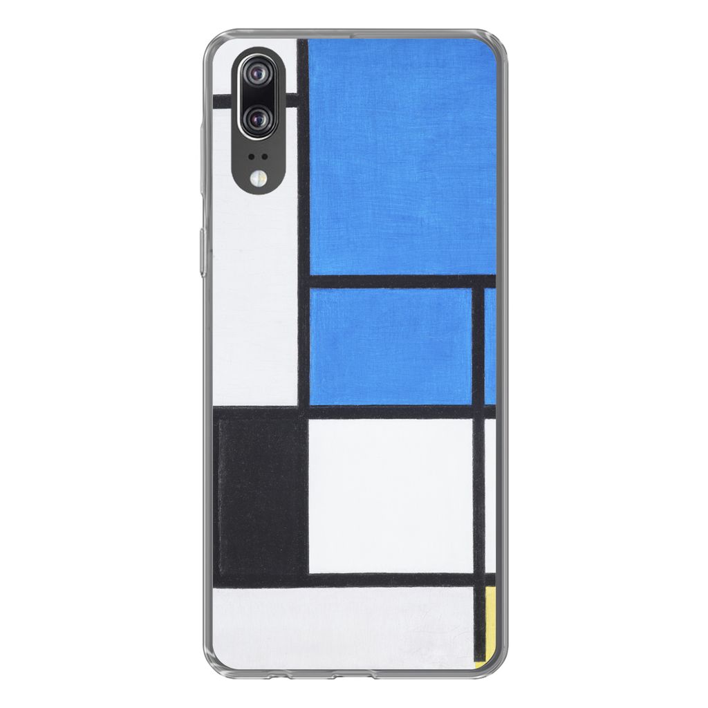MuchoWow Handyhülle Schutzhülle Hülle für Huawei P20 Komposition mit Blau, Rot, Schwarz, Gelb und Grau - Piet Mondrian Silikon Softcase Handy...