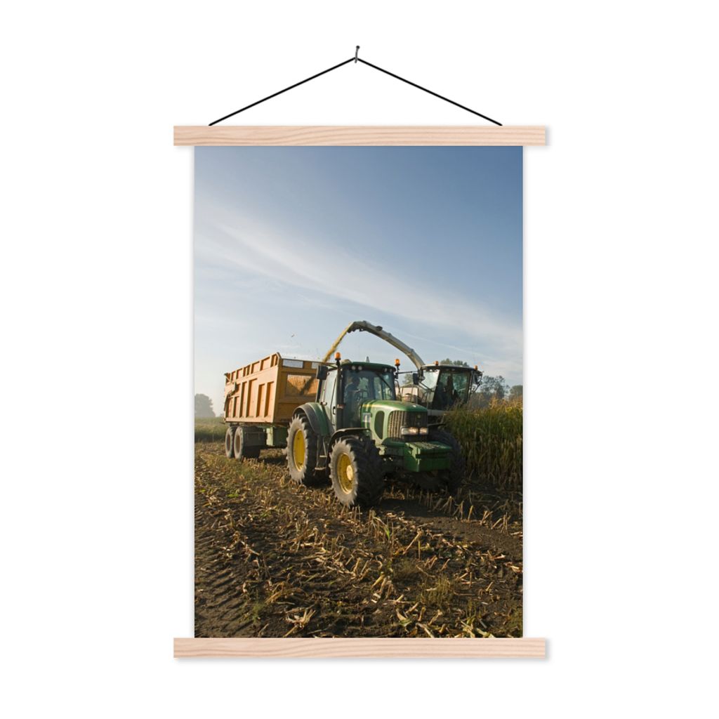MuchoWow Textilposter Traktor - Anhänger - Mais - Grün - Landleben 40x60 cm mit holzfarbenen Rahmen - Poster