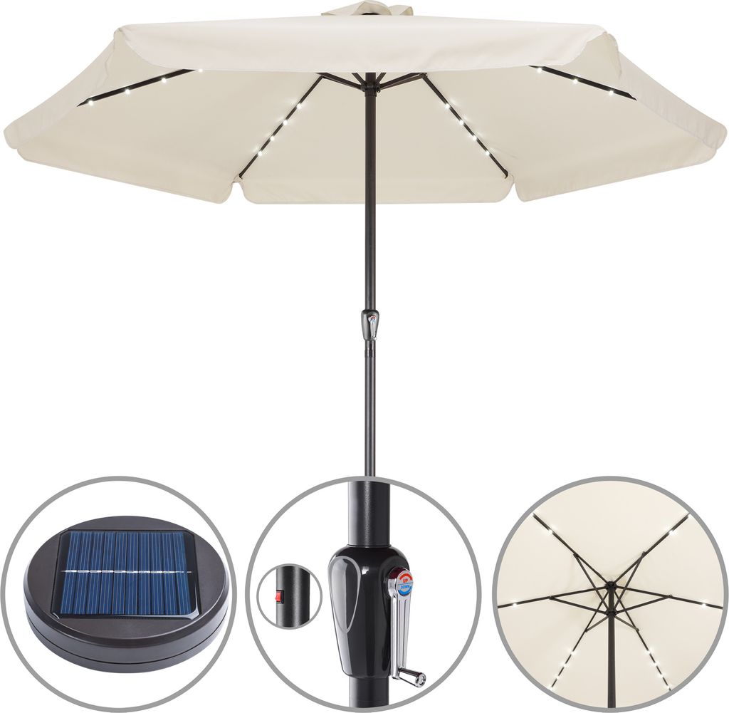 Ombrellone Da Giardino Kingsleeve 330 Cm Con 24 Luci LED E Pannello Solare - Manovella, Protezione UV 80+, Antracite, Inclinabile E Apertura Al Vento