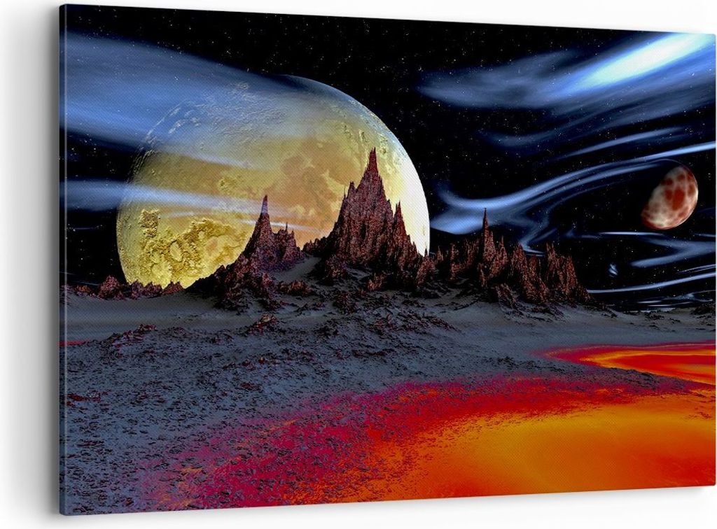 Bild auf Leinwand - Leinwandbild - Planeten Mond Universum - 120x80cm - Wand Bild - Wanddeko - Leinwanddruck - Bilder - Kunstdruck - Wanddekoration...