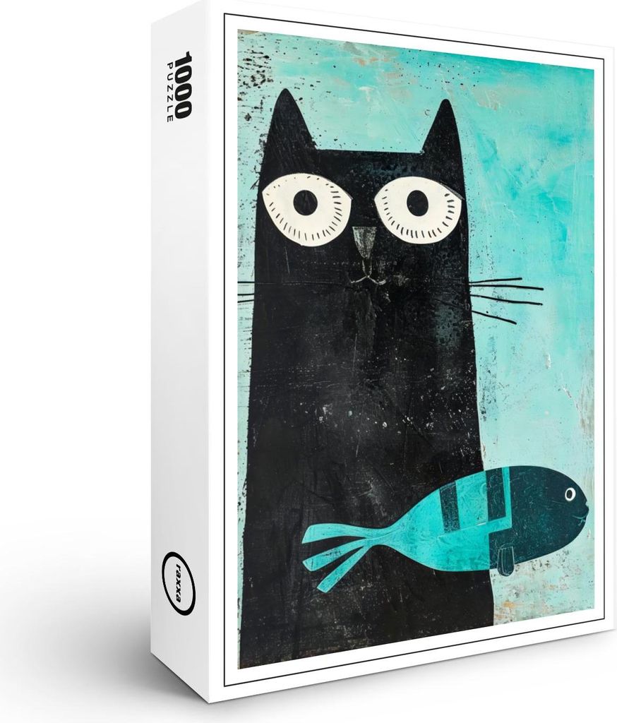 raxxa Premium-Puzzle "Black Cat with Turquoise Fish", 1000 Teile