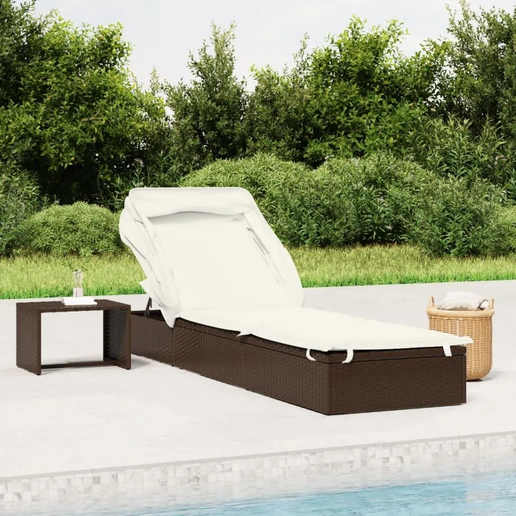 Chaise Longue Brune 213x63cm en Résine Tressée avec Toit Anti-UV Pliable