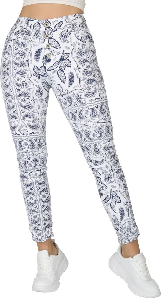 Mytrendshoe Damen Jeans Slim Fit 837539, Farbe: Weiß, Dunkelblau, Größe: 36