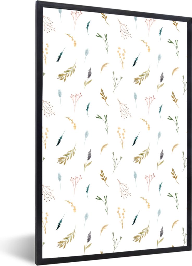 MuchoWow MuchoWow Gerahmtes Poster Pflanzen - Vintage - Pastell 20x30 cm - Poster mit zchwarzem Bilderrahmen - Drucken - Bilder Poster im Rahmen