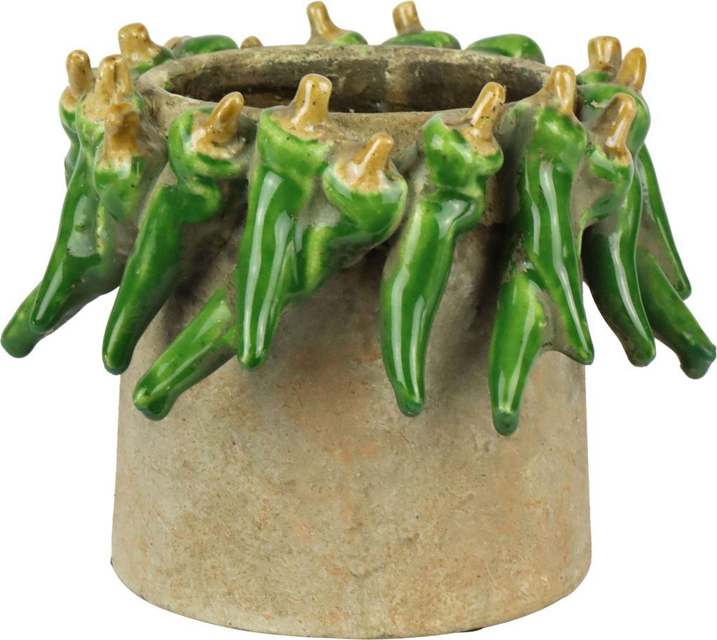 FURNARO Übertopf Green pepper aus Keramik mit grünem Chili-Dekor handgefertigt