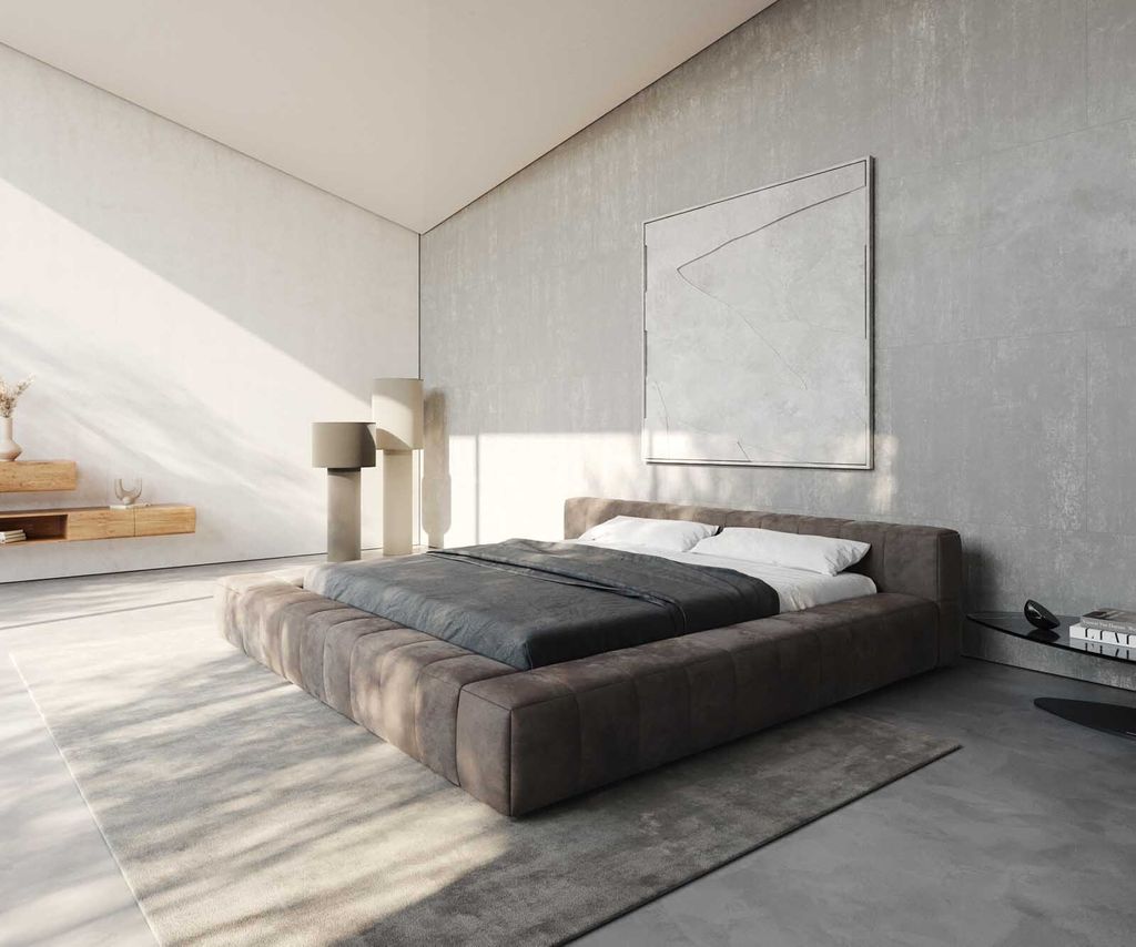 DELIFE Polsterbettgestell Espazio 180x200 cm Mikrofaser Taupe Vintage mit Stauraum