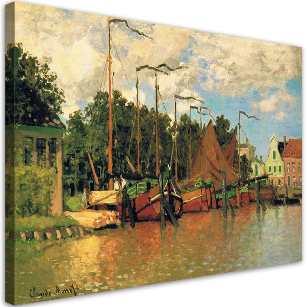 Leinwandbild Boote in Zaandam - Claude Monet 60x40 Feeby Bunt bild für die wand bereit zum aufhängen
