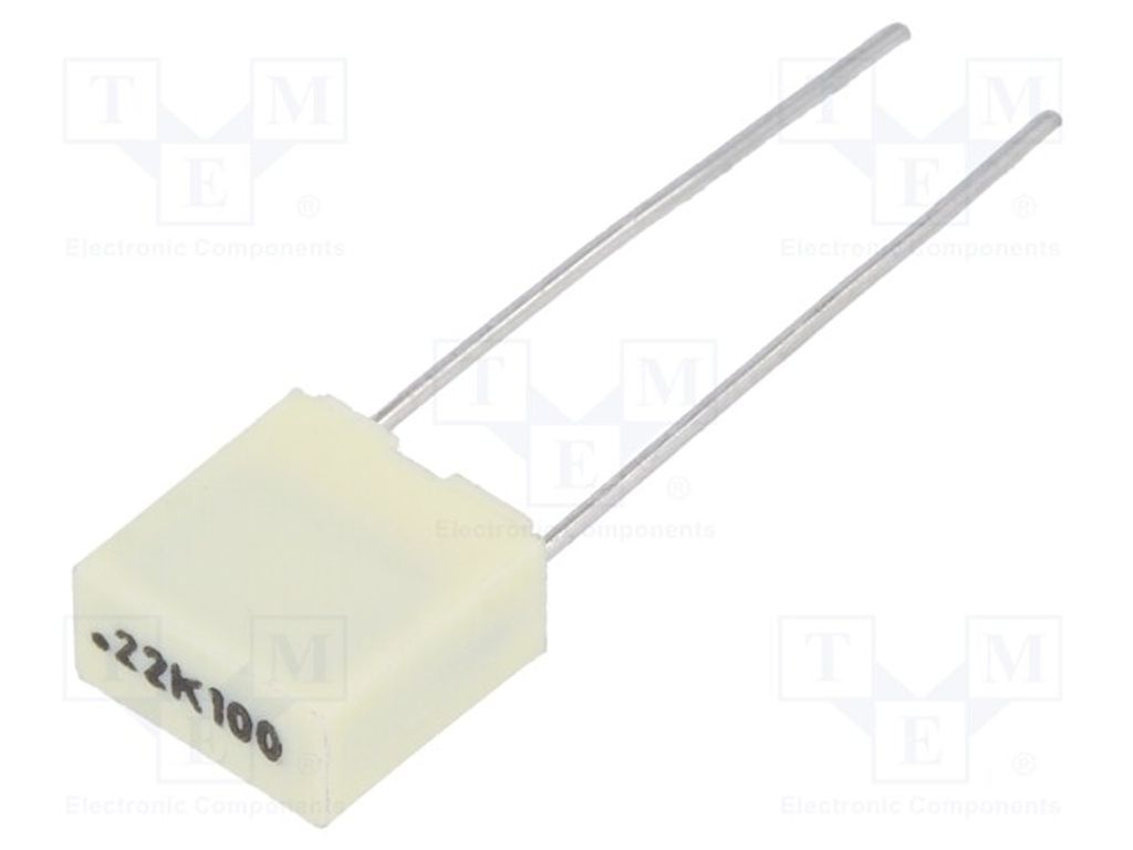 10x Kondensator: Polyester 100VDC Rastermaß: 5mm 220nF 63VAC 10% R82EC3220DQ70K P