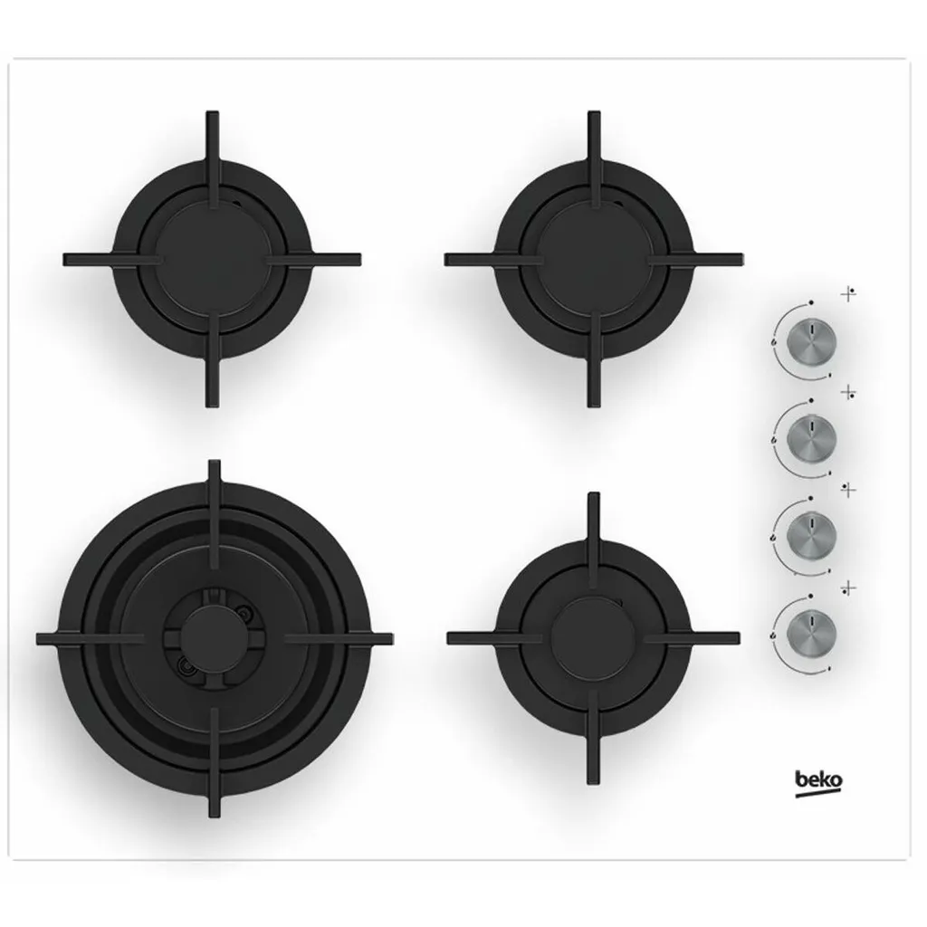 Plaque de cuisson gaz en verre blanc Beko 4 zones de 60 cm