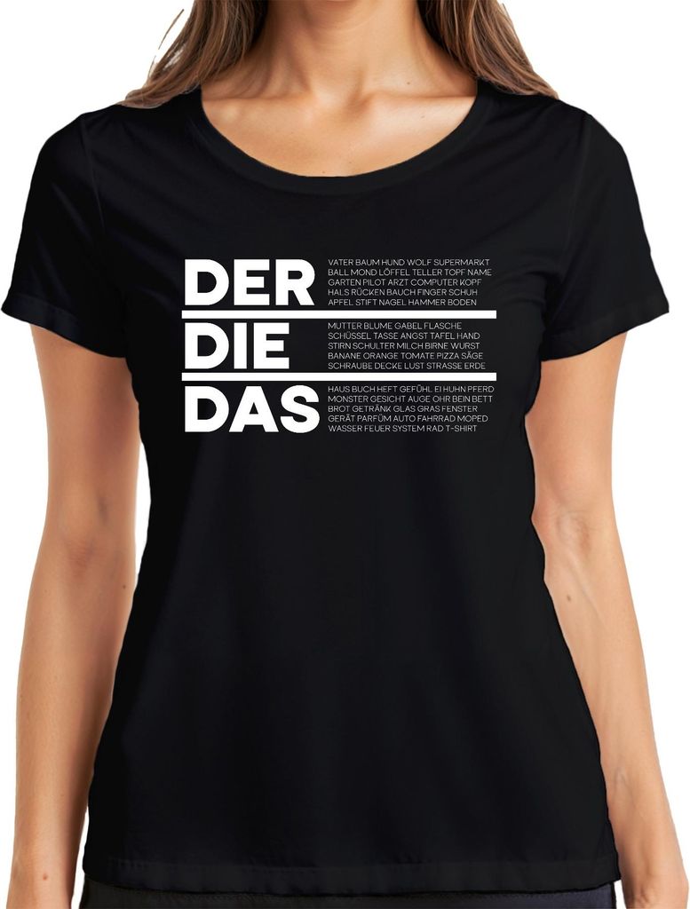 DER DIE DAS Deutsch Grammatik Artikel Lustig Spruch Ironie Sarkasmus Damen T-Shirt, Schwarz, 3XL