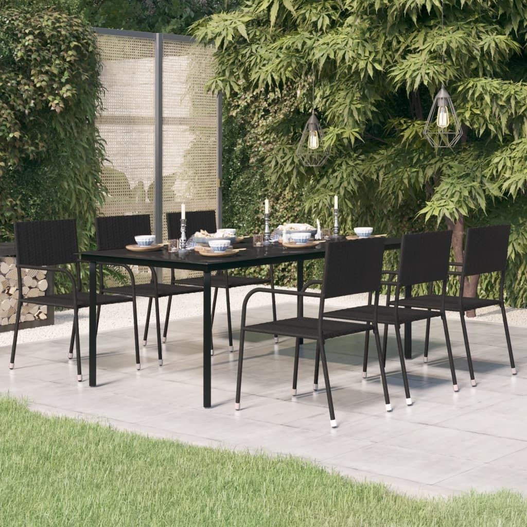 The Living Store Garten-Esstisch Schwarz 200x100x74 cm Stahl und Glas