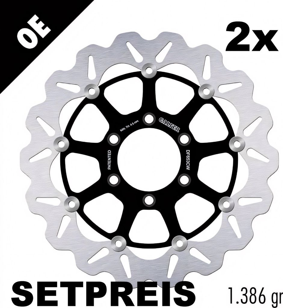 Bremsscheibe Set Galfer 2x DF653CW WAVE schwimmend vorne 320x5mm für Triumph Daytona Super III T595 i 595N Sprint RS ST 900 / 955 ccm Bj. 1997 -...