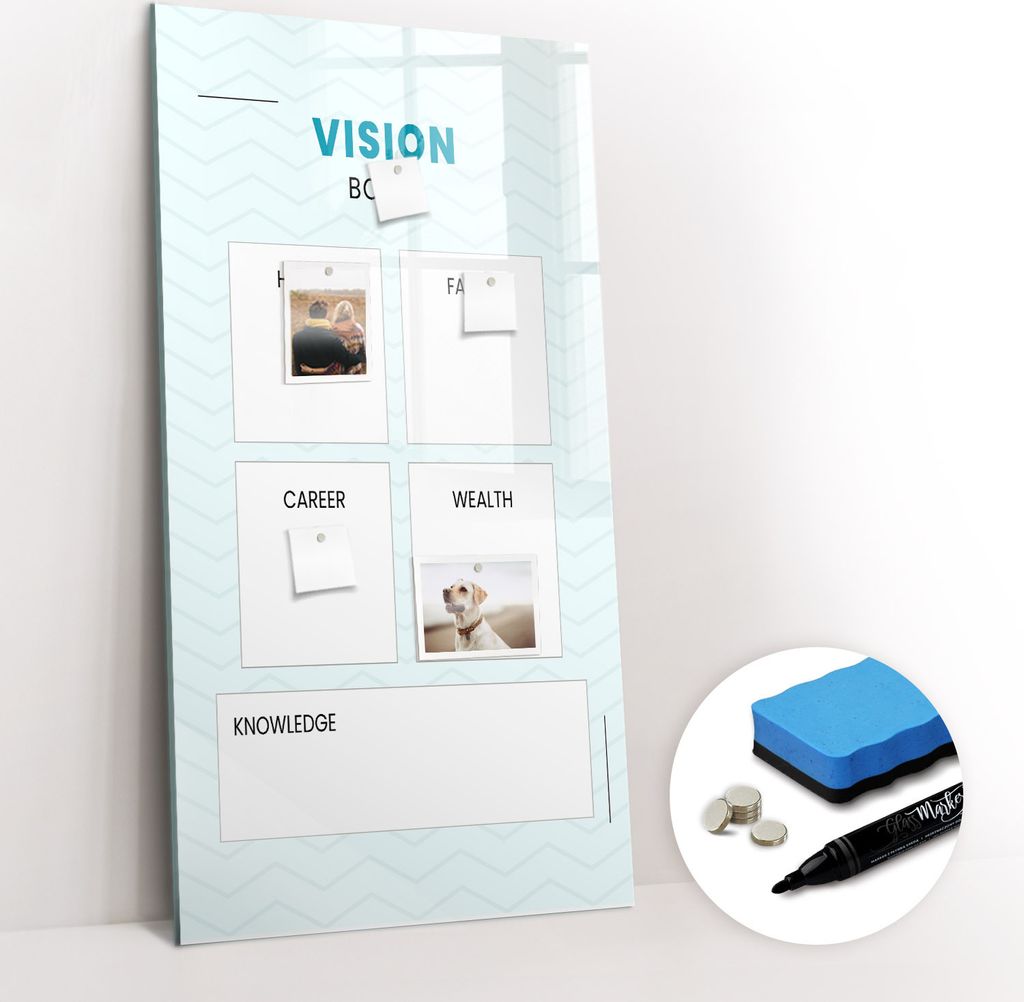 Magnetpinnwand Memoboard - Zubehörsatz - Schwarzer Marker + Schwamm + Magnete - 60 x 120 cm - Gesundheitsplaner