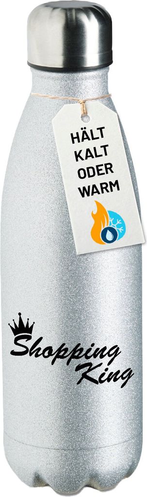 Huuraa Trinkflasche Shopping King Krone 500ml Silver Edelstahl Wasserflasche Trinkflasche Geschenkidee