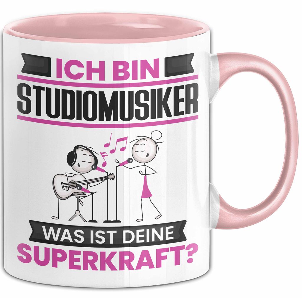 Studiomusiker Tasse Geschenk für Studiomusiker Geburtstag Lustiger Spruch Kaffee-Becher Was Ist Deine Superkraft (Rosa)