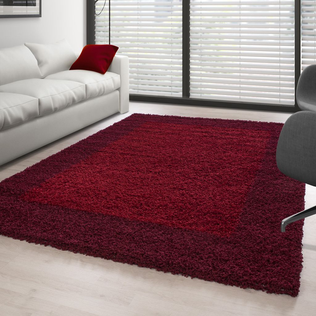 Teppich Wohnzimmer Hochflor Modern Design Langflor Shaggy Modern Flauschig, Größe: 240 x 340 cm, Farbe: Rot