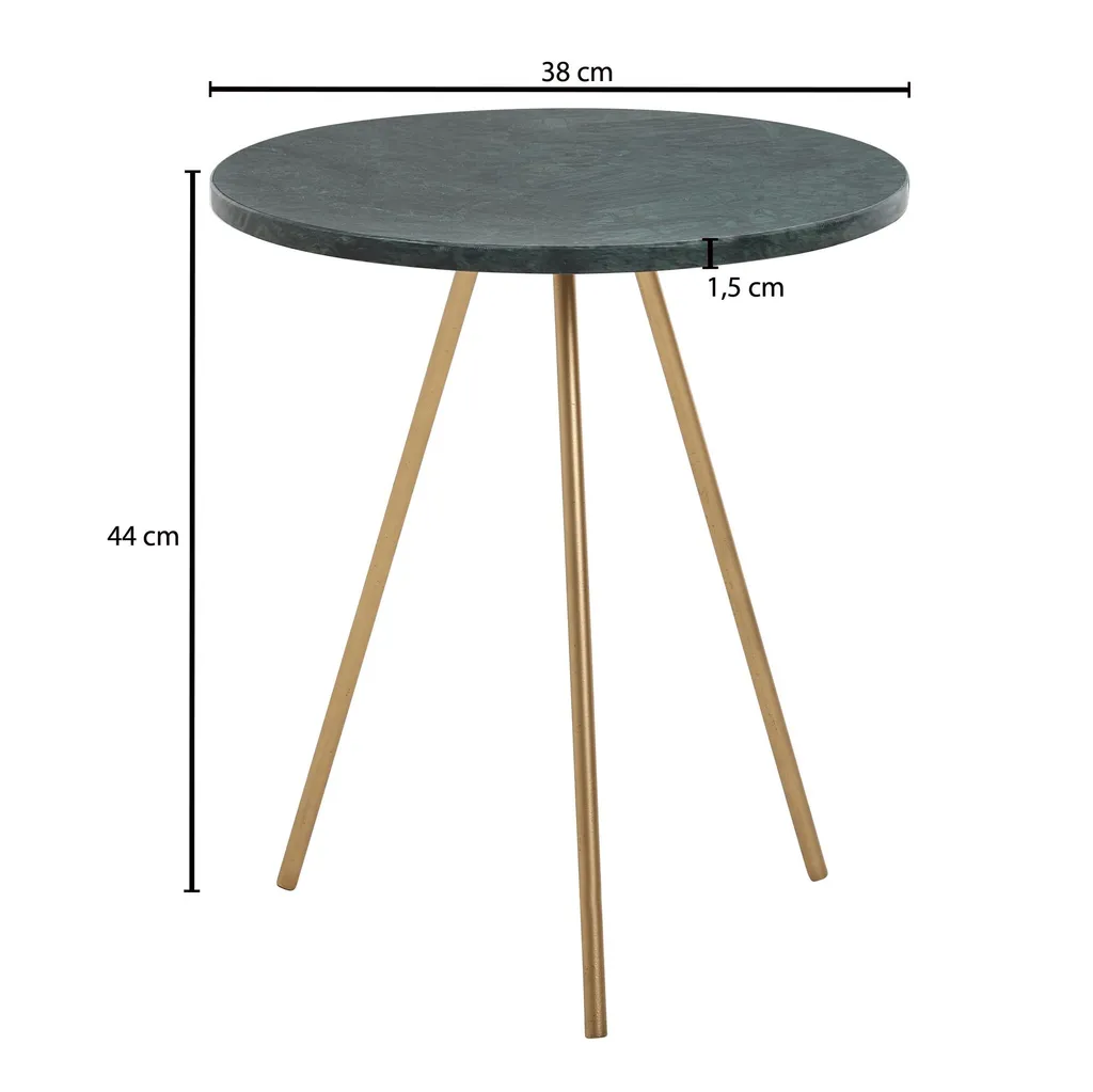 Table d'appoint stable en marbre vert et métal or pour petit salon chic
