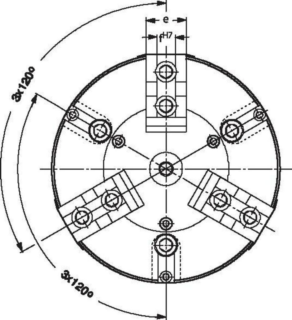 Röhm Kraftspannfutter KFD 85, 3-Backen, mit Kreuzversatz, Zylindrische Zentrieraufnahme - 123110