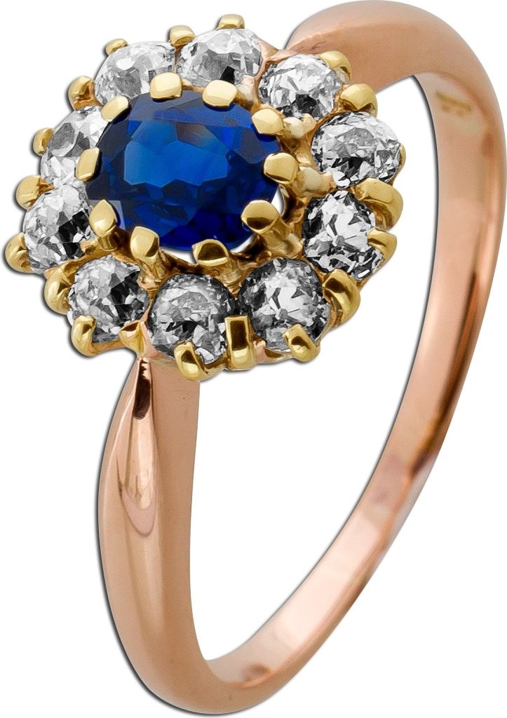 Saphirring Rosegold 750 18K Diamanten Antikschmuck 19