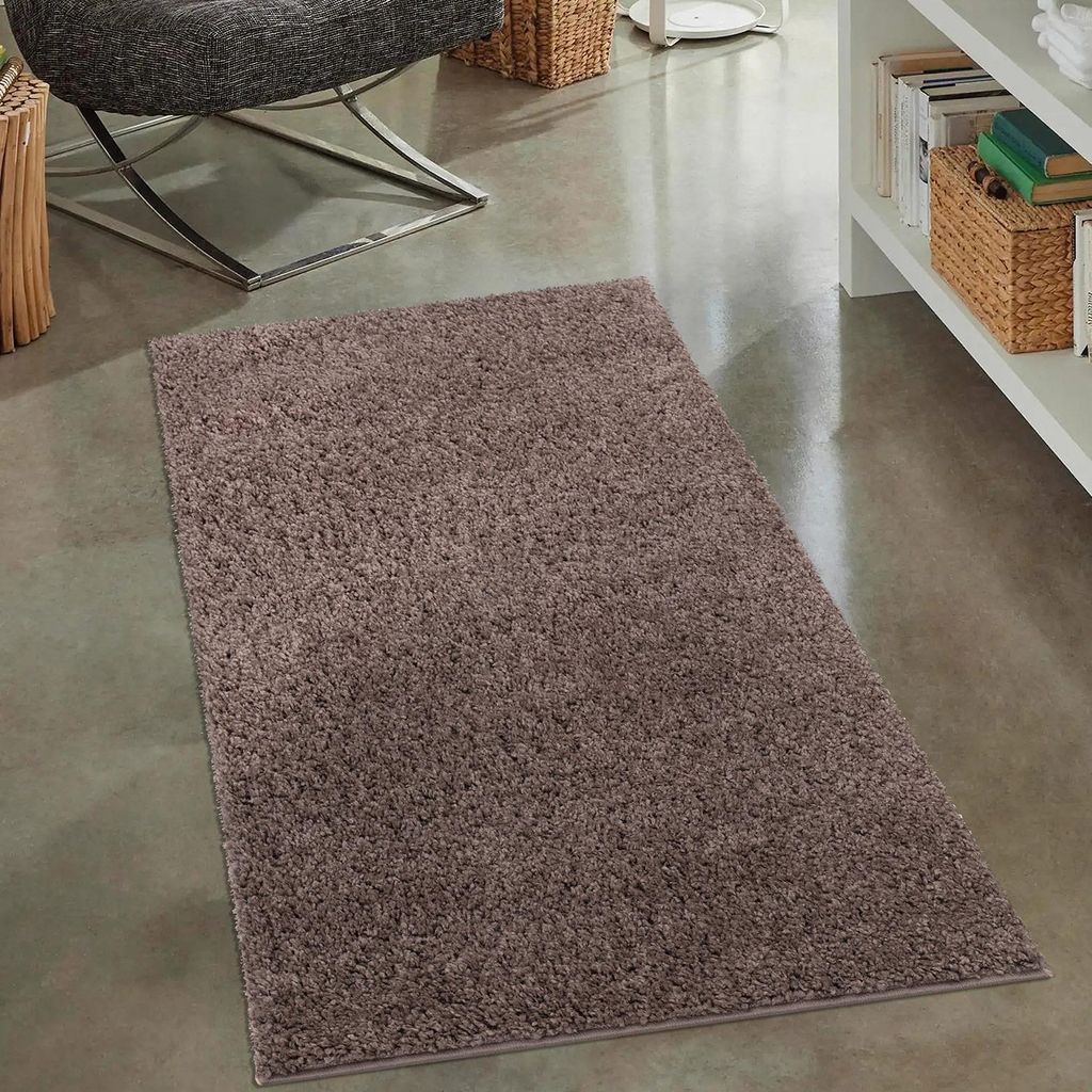 Shaggy Hochflor Teppich Wohnzimmer - 80x150 cm - Braun - Produktbild 