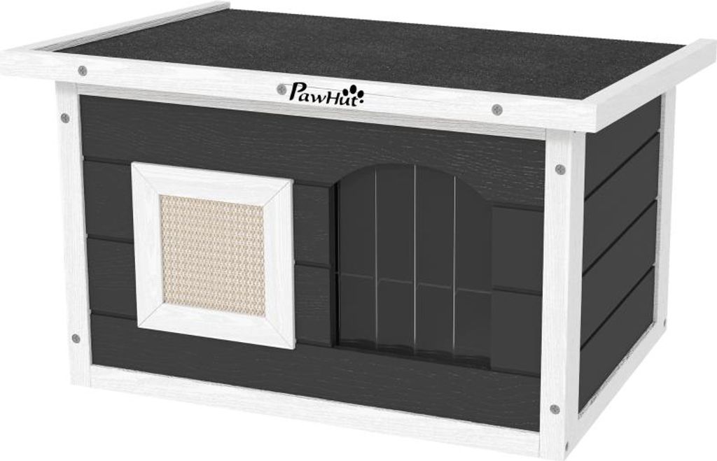 Fortuna Lai Katzenhaus aus Holz Katzenhöhle mit Kratzmatte, Türklappe, Wetterfest Katzenhütte mit Klappdach, herausnehmbarem Boden, für Indoor,...