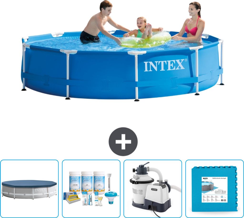 Intex-Schwimmbecken mit rundem Rahmen – 305 x 76 cm – Blau – im Lieferumfang enthalten Abdeckung - Wartungspaket - Filterpumpe für Schwimmba...