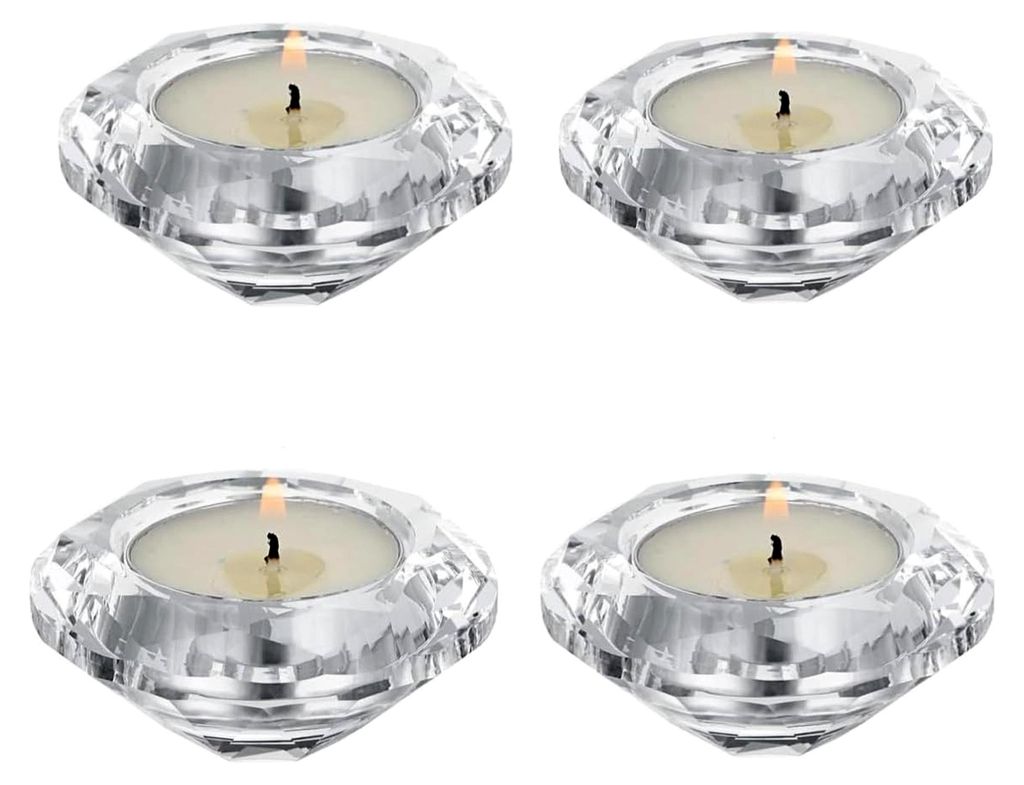 4 Stück Glas Teelichthalter, Kristall Diamant Form, 7,2 cm x 3,2 cm, Mini Kerzengläser für Abendessen, Geburtstagsfeiern, Hochzeiten, Heimdekora...