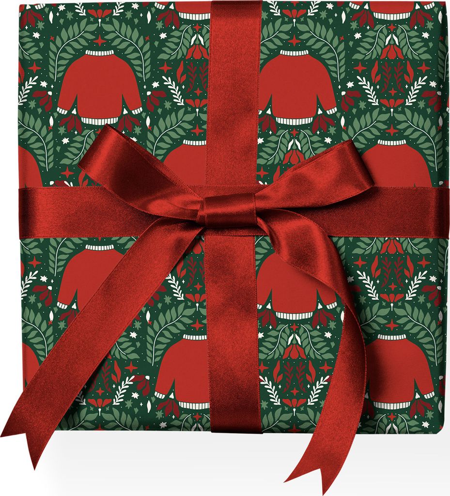 Lustiges Weihnachts Geschenkpapier mit Weihnachts-Pulli Muster, grün rot - G22152, 32 x 48cm