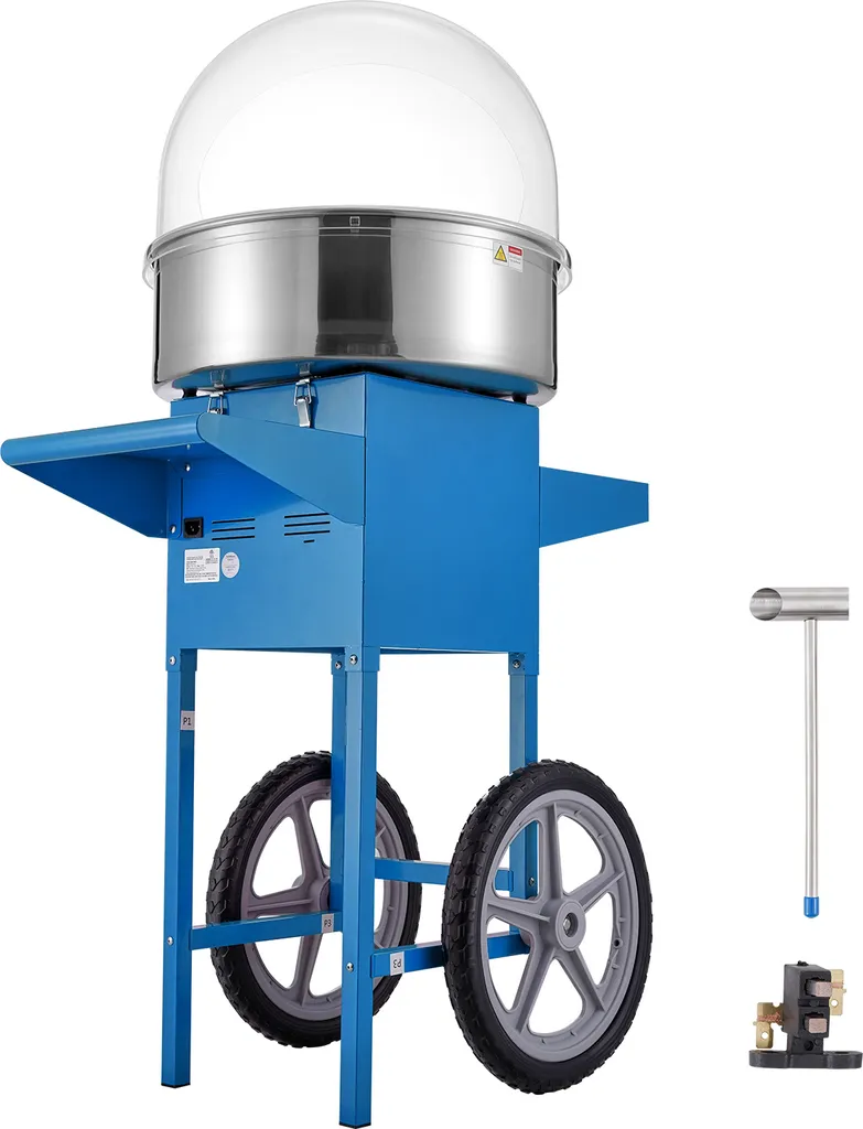 Machine à barbe à papa SucceBuy bleue 1030W avec chariot de transport