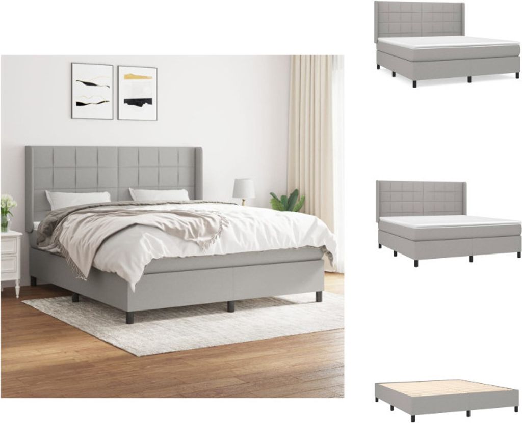 vidaXL Boxspringbett mit Matratze Hellgrau 160x200 cm Stoff - Betten & Bettgestelle
