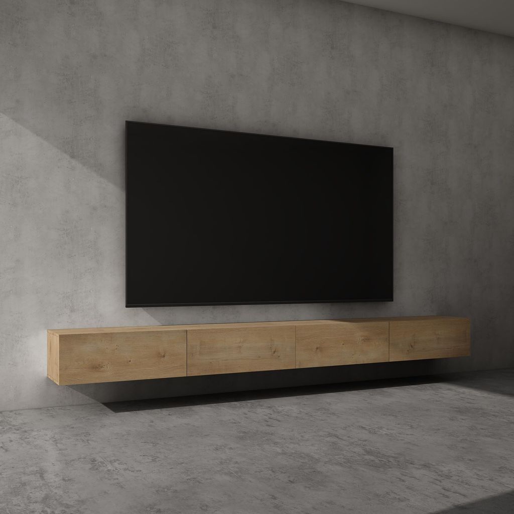doporro Mobile Porta TV Sospeso 320 cm con 4 Ante Marrone Immagine del prodotto 