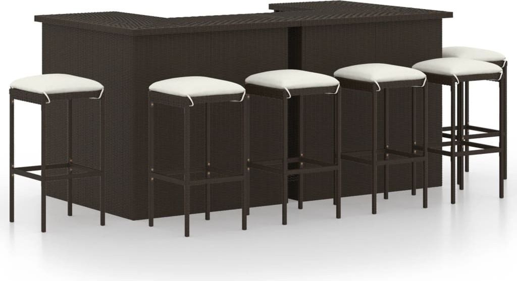 8-tlg. Gartenbar-Set mit Kissen Poly Rattan Braun
